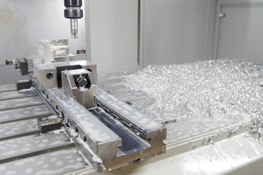 The inside of a CNC machine
